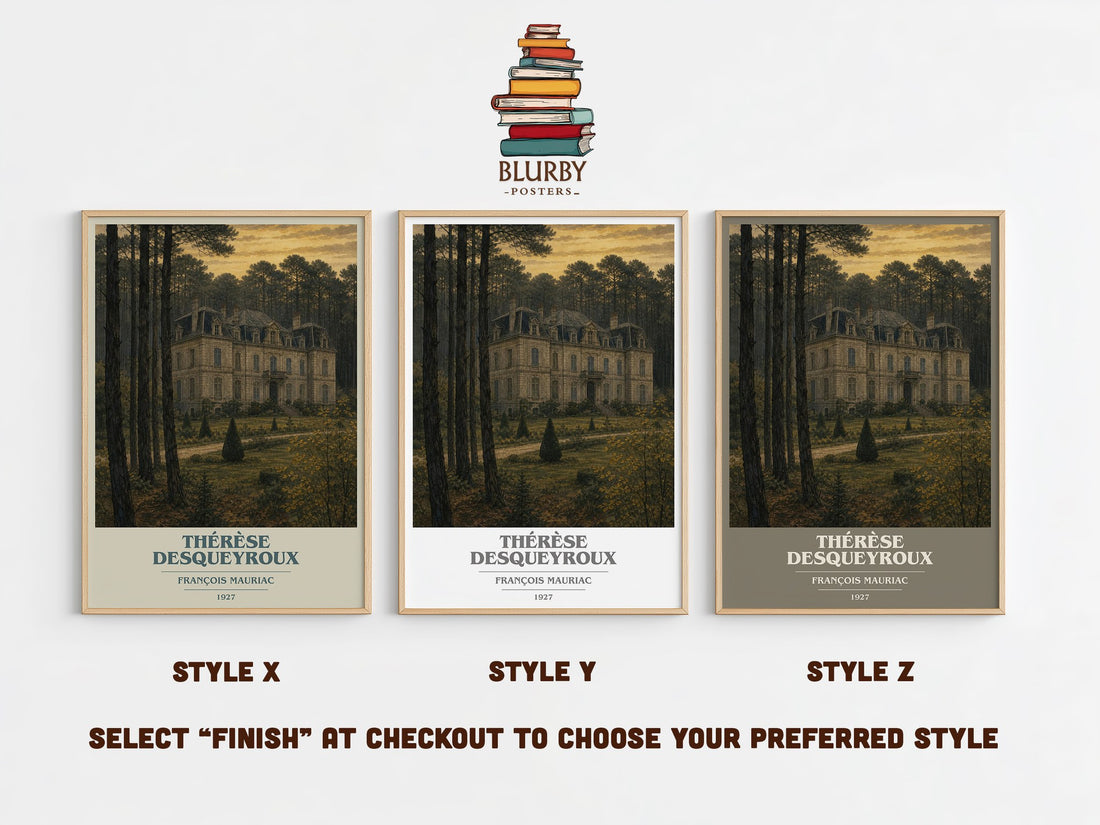 Thérèse Desqueyroux Book Cover Poster by François Mauriac – Style X, Y and Z side by side – choose your finish