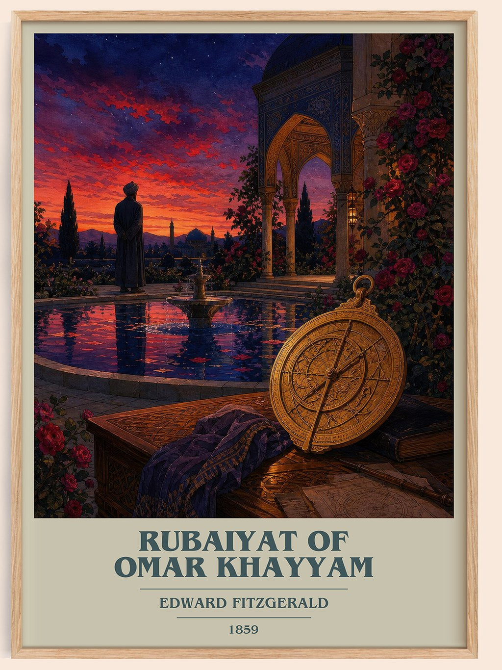 Rubaiyat of Omar Khayyam book cover book poster by Edward FitzGerald – framed literary art print