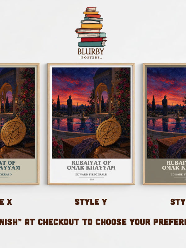 Rubaiyat of Omar Khayyam book cover print in frame leaning in hallway – poetry wall art