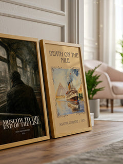 Moscow to the End of the Line watercolour print framed by window – literary home decor