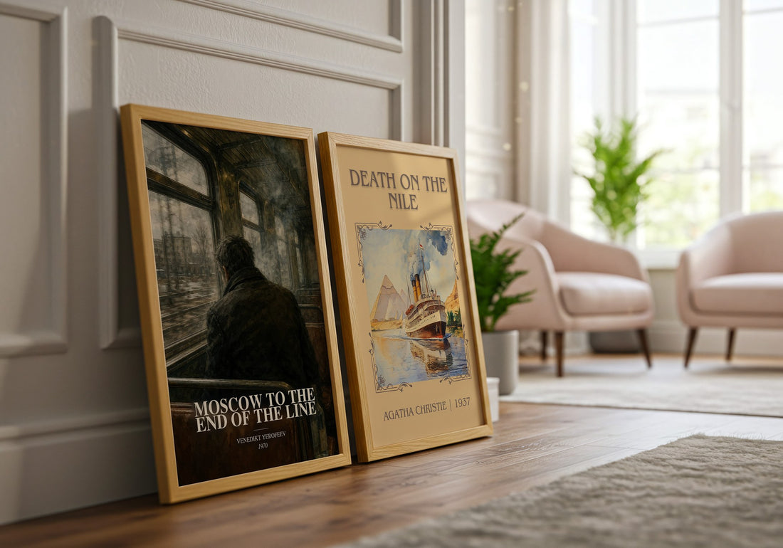 Moscow to the End of the Line watercolour print framed by window – literary home decor