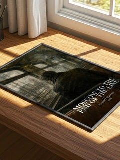 Moscow to the End of the Line watercolour book poster framed on wall – literary fiction wall art