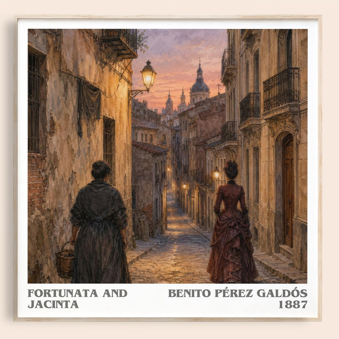 Fortunata and Jacinta literary book poster by Benito Pérez Galdós – framed literary art print
