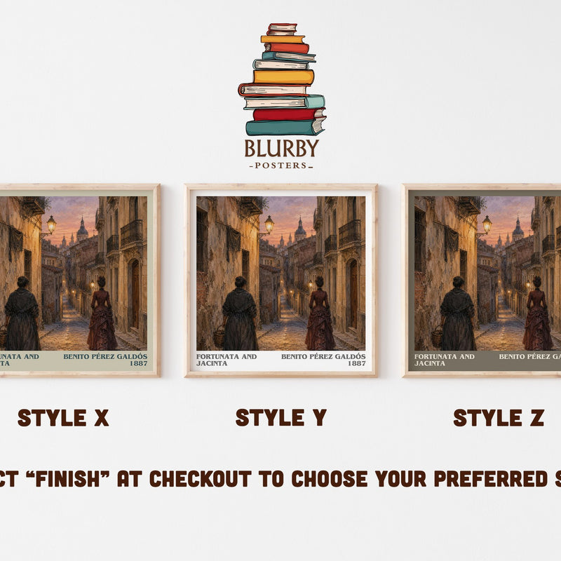 Fortunata and Jacinta literary print in frame leaning in hallway – classic literature wall art