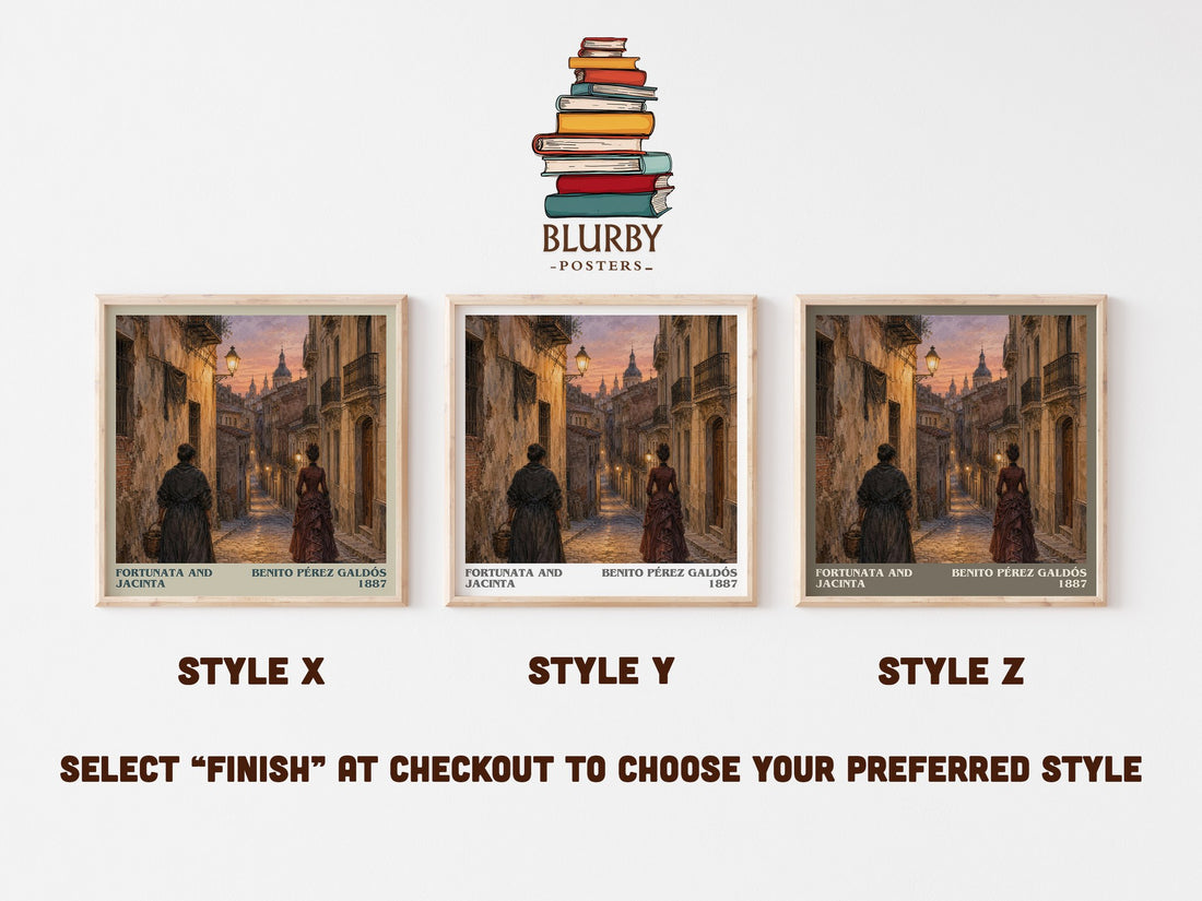 Fortunata and Jacinta literary print in frame leaning in hallway – classic literature wall art (mockup)