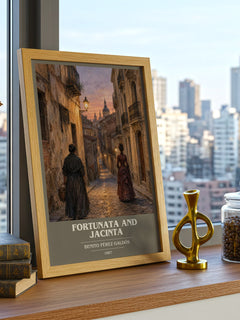 Fortunata and Jacinta book cover print framed by window – literary home decor