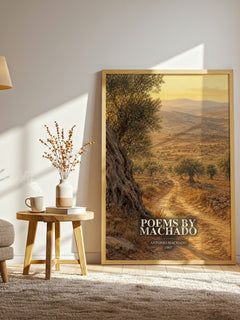 Poems by Machado watercolour print in frame leaning in hallway – poetry wall art