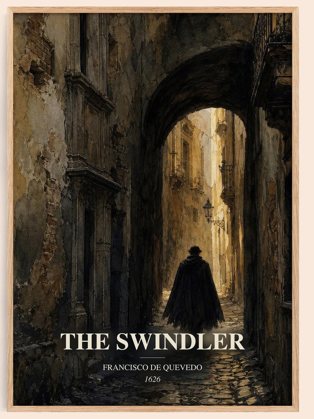 The Swindler watercolour book poster by Francisco de Quevedo – framed literary art print