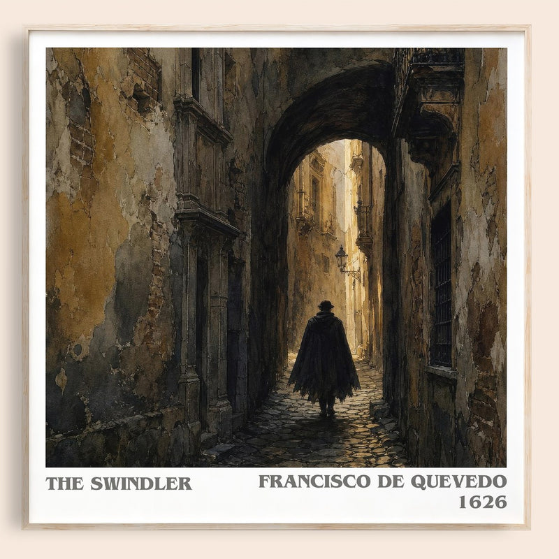 The Swindler literary book poster by Francisco de Quevedo – framed literary art print
