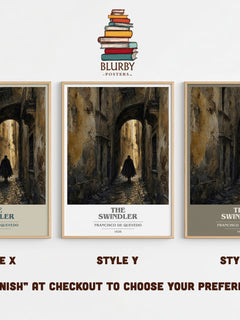 The Swindler book cover print in frame leaning in hallway – satire wall art