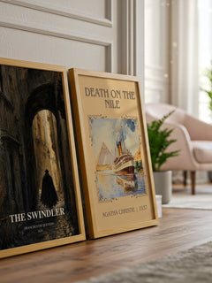 The Swindler watercolour print framed by window – literary home decor