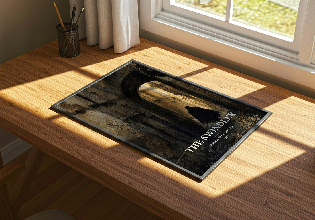 The Swindler watercolour book poster framed on wall – satire wall art