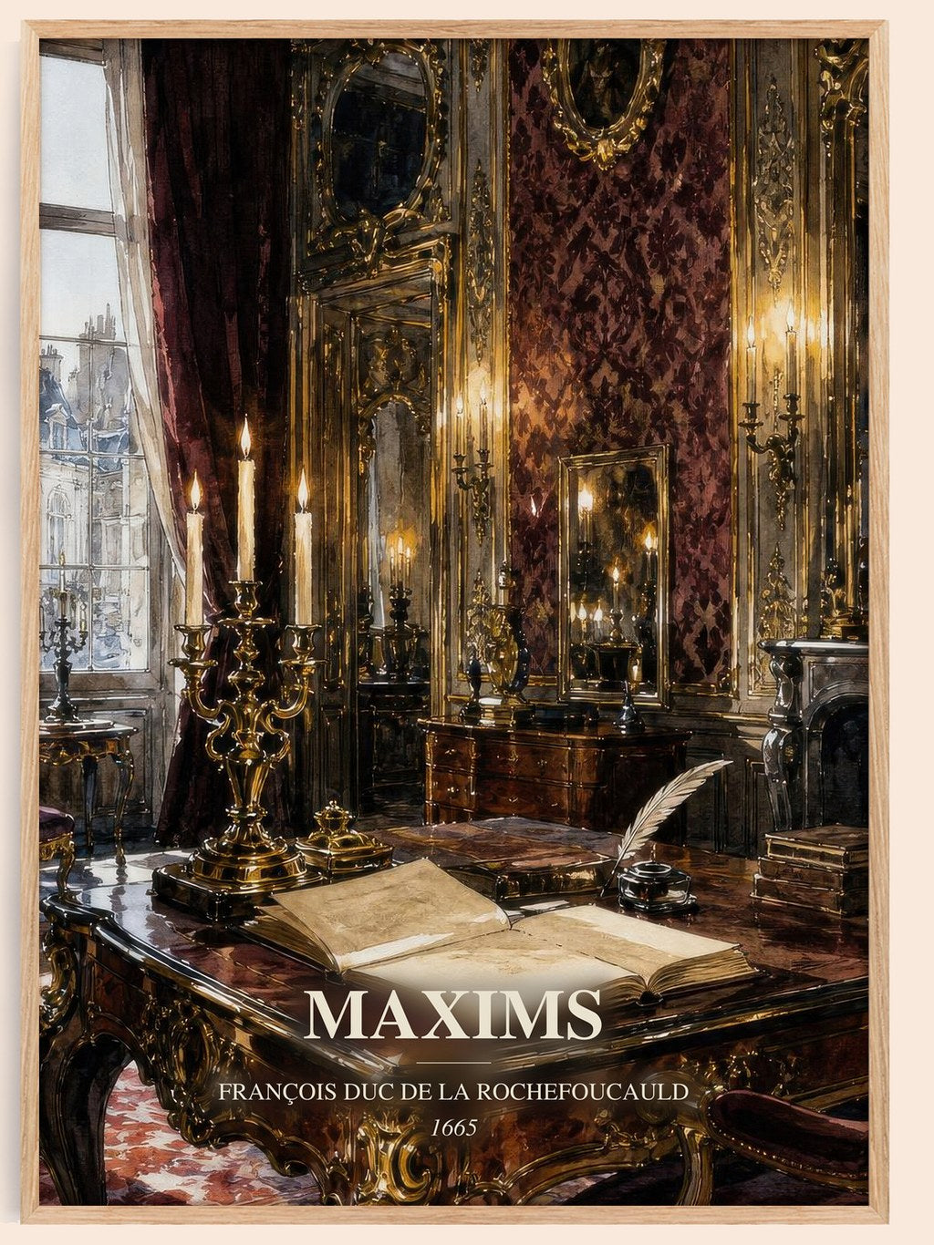Maxims watercolour book poster by François duc de La Rochefoucauld – framed literary art print