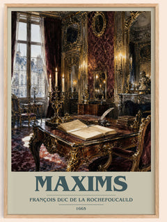 Maxims book cover book poster by François duc de La Rochefoucauld – framed literary art print