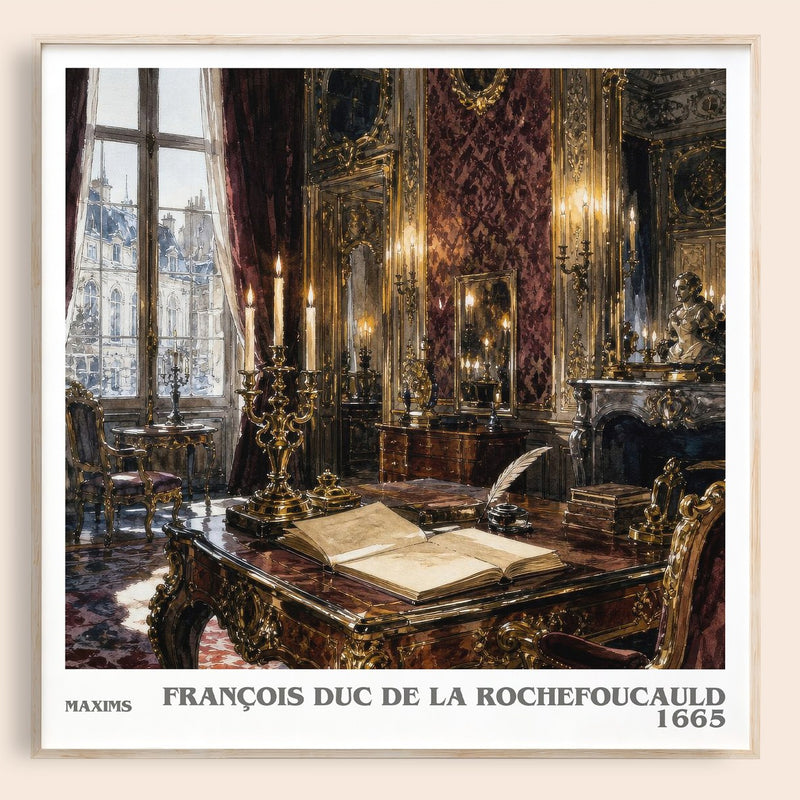 Maxims literary book poster by François duc de La Rochefoucauld – framed literary art print