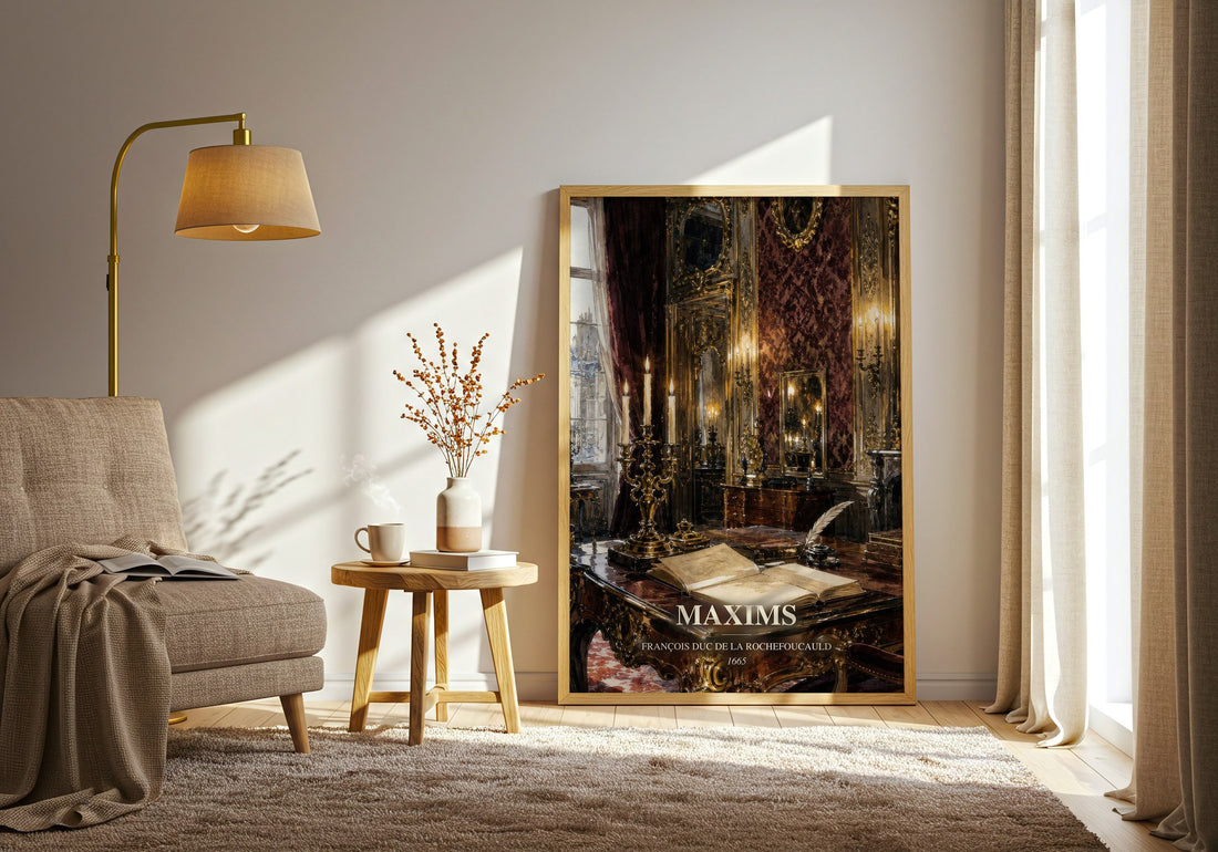 Maxims watercolour print in frame leaning in hallway – philosophy wall art