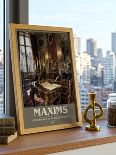 Maxims book cover print framed by window – literary home decor