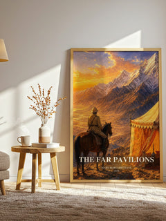 The Far Pavilions watercolour print in frame leaning in hallway – historical fiction wall art