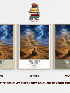 The Book of Job book cover print framed by window – Stone, White and Mocha side by side – choose your colour