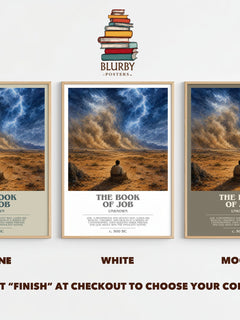 The Book of Job bookish print framed by window – Stone, White and Mocha side by side – choose your colour