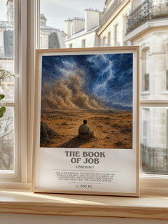 The Book of Job bookish print in frame leaning in hallway – philosophy wall art