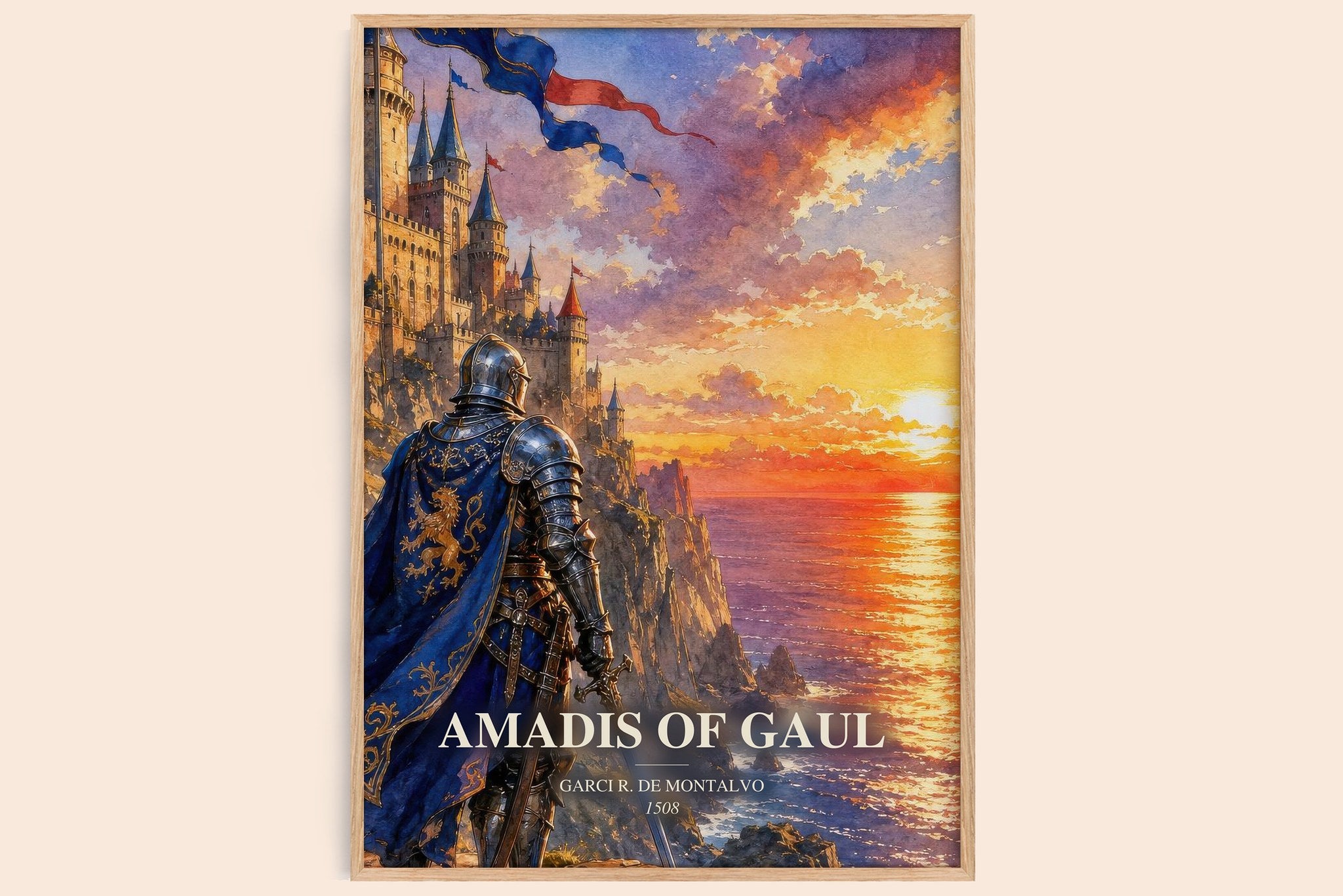 Amadis of Gaul Book Watercolour Illustration by Garci R. de Montalvo