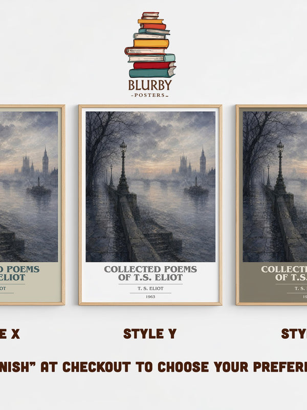 Collected Poems of T.S. Eliot book cover print in frame leaning in hallway – poetry wall art