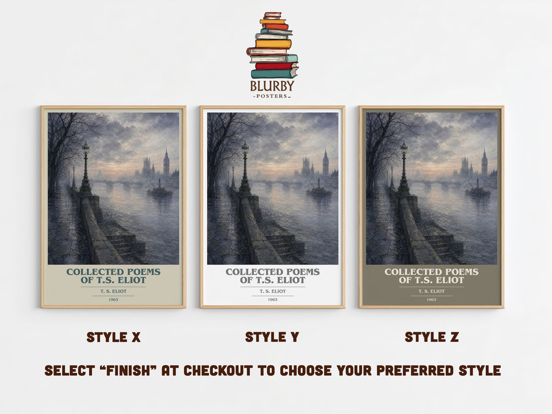 Collected Poems of T.S. Eliot book cover print in frame leaning in hallway – poetry wall art (mockup)