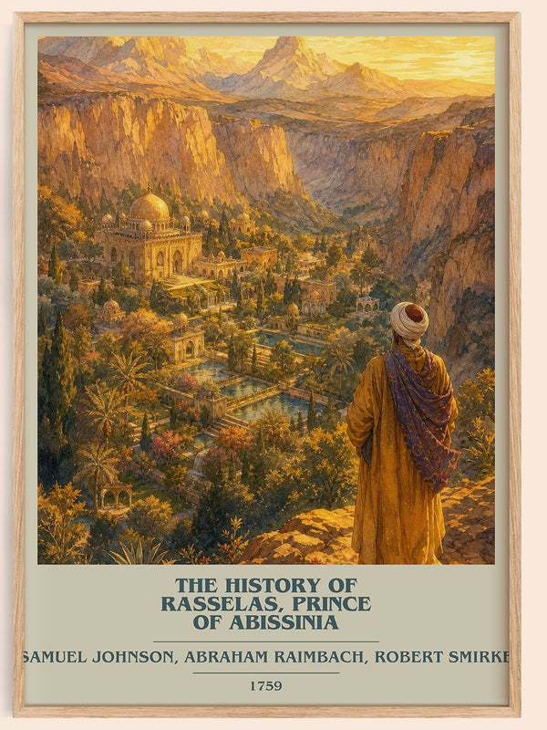 The History of Rasselas, Prince of Abissinia book cover book poster by Samuel Johnson, Abraham Raimbach, Robert Smirke –