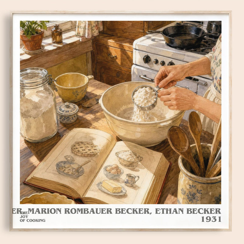 The Joy of Cooking literary book poster by Irma S. Rombauer, Marion Rombauer Becker, Ethan Becker – framed literary art print