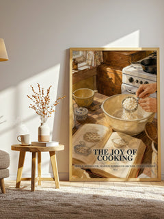 The Joy of Cooking watercolour print in frame leaning in hallway – __new__:cookbook wall art