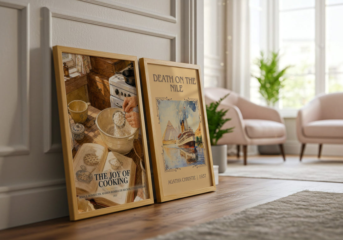 The Joy of Cooking watercolour print framed by window – literary home decor