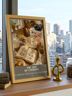 The Joy of Cooking book cover print framed by window – literary home decor