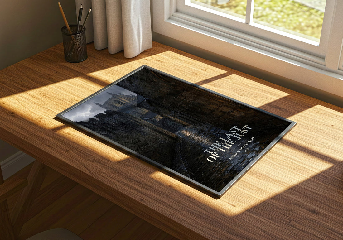 The Last Of The Just watercolour book poster framed on wall – historical fiction wall art