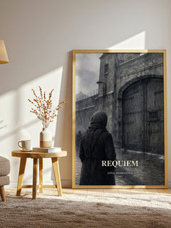 Requiem watercolour print in frame leaning in hallway – poetry wall art