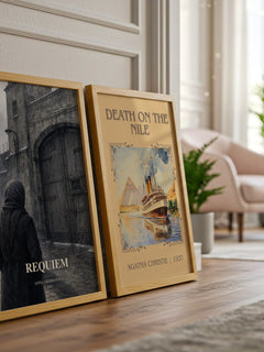 Requiem watercolour print framed by window – literary home decor