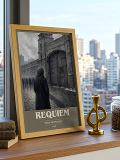 Requiem book cover print framed by window – literary home decor