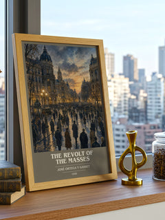 The Revolt of the Masses book cover print framed by window – literary home decor