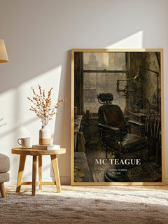 Mc Teague watercolour print in frame leaning in hallway – literary fiction wall art