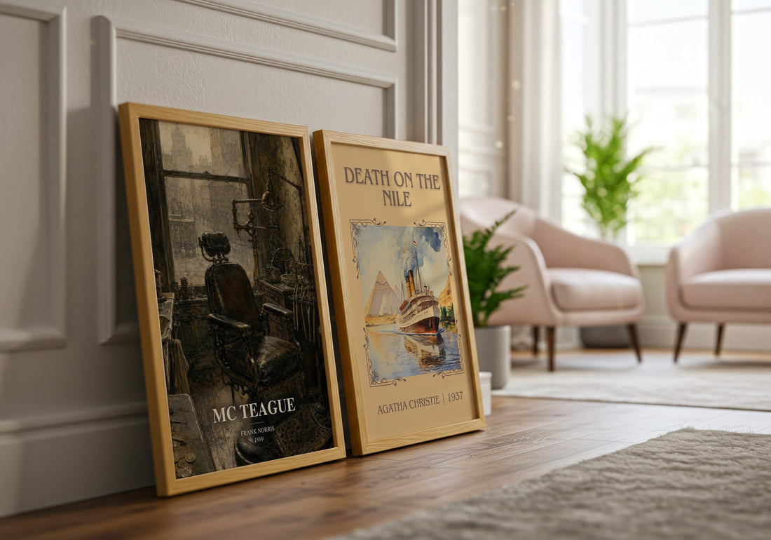 Mc Teague watercolour print framed by window – literary home decor