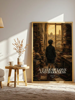 A Tale of Love and Darkness watercolour print in frame leaning in hallway – memoir wall art