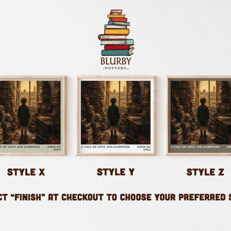 A Tale of Love and Darkness literary print in frame leaning in hallway – memoir wall art