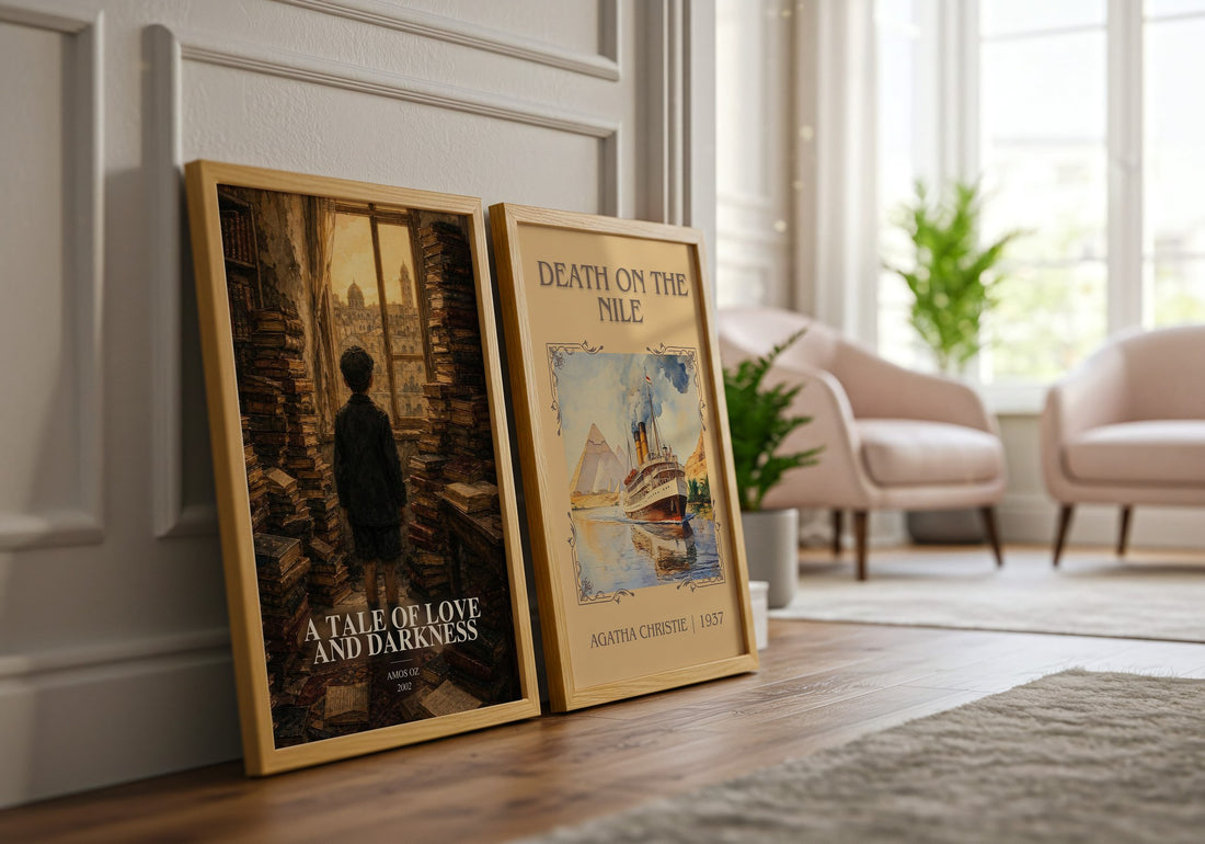 A Tale of Love and Darkness watercolour print framed by window – literary home decor