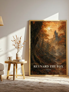 Reynard the Fox watercolour print in frame leaning in hallway – classic literature wall art