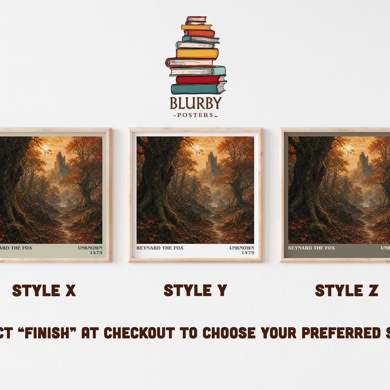 Reynard the Fox literary print in frame leaning in hallway – classic literature wall art