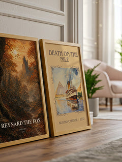 Reynard the Fox watercolour print framed by window – literary home decor