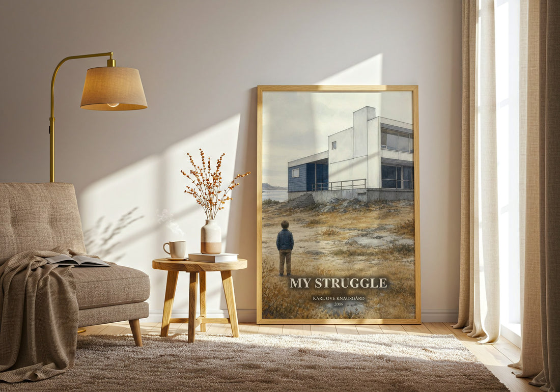 My Struggle watercolour print in frame leaning in hallway – memoir wall art