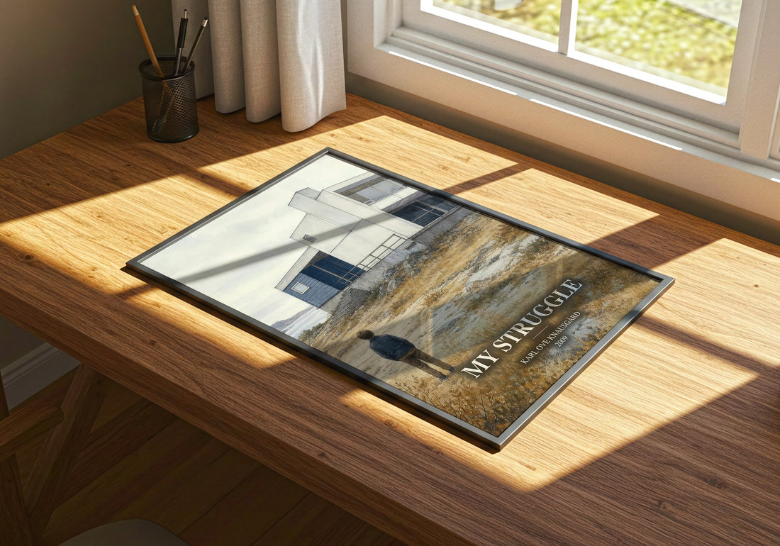My Struggle watercolour book poster framed on wall – memoir wall art