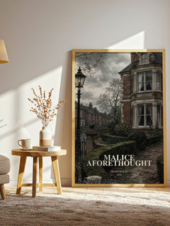 Malice Aforethought watercolour print in frame leaning in hallway – crime wall art