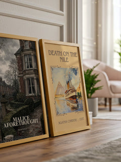 Malice Aforethought watercolour print framed by window – literary home decor